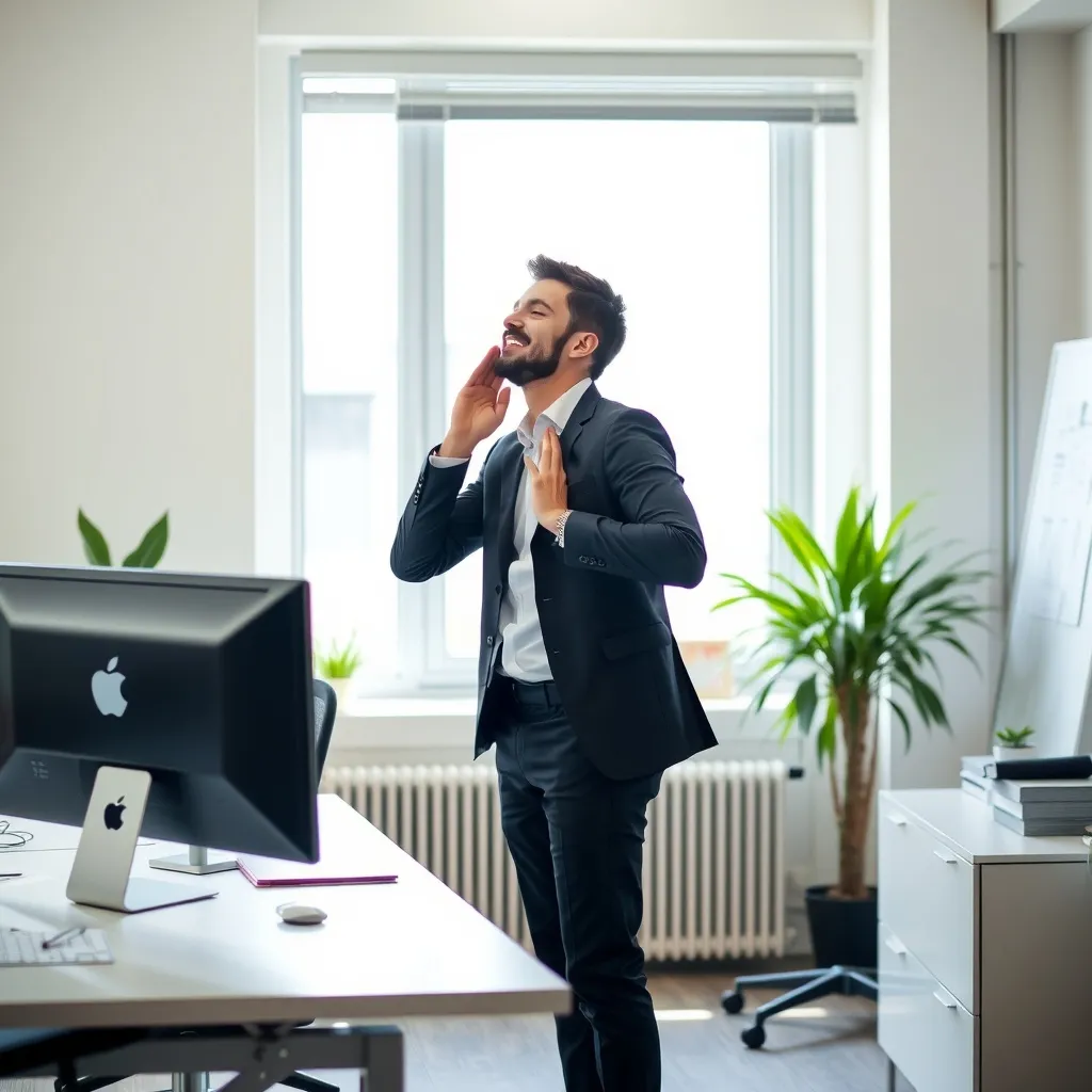 تمرین تنفس عمیق برای کاهش استرس محیط کار [object object] - deep breathing desk - فیزیوتراپی پیشگیرانه برای کارمندان اداری: راهنمای جامع
