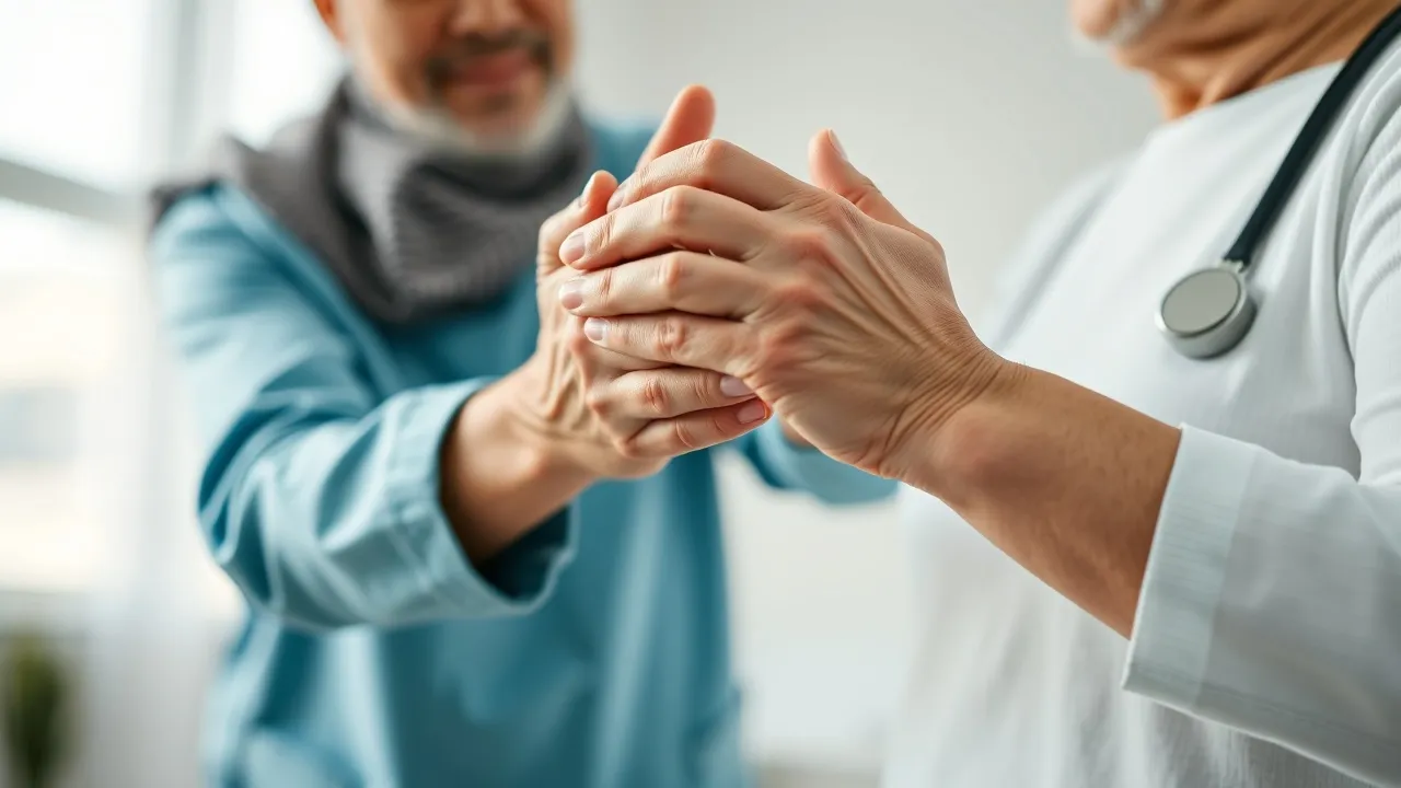 فیزیوتراپیست در حال کمک به بیمار پارکینسون  - physiotherapist helping parkinsons patient - فیزیوتراپی پارکینسون: راهنمای جامع توانبخشی و تمرینات موثر برای بهبود حرکت